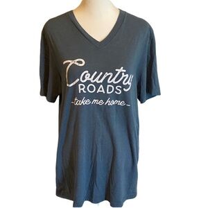 Bella + Canvas Country Roads Graphic Tee. Slate Blue, size L.